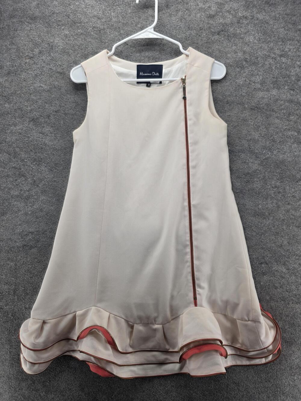 Massimo Dutti Dress Womens Medium Beige Asymmetric Zip Ruffle Hem Sleeveless